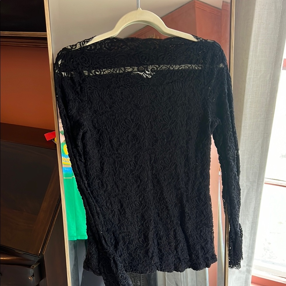 High Neck Black Lace Top Long Sleeve